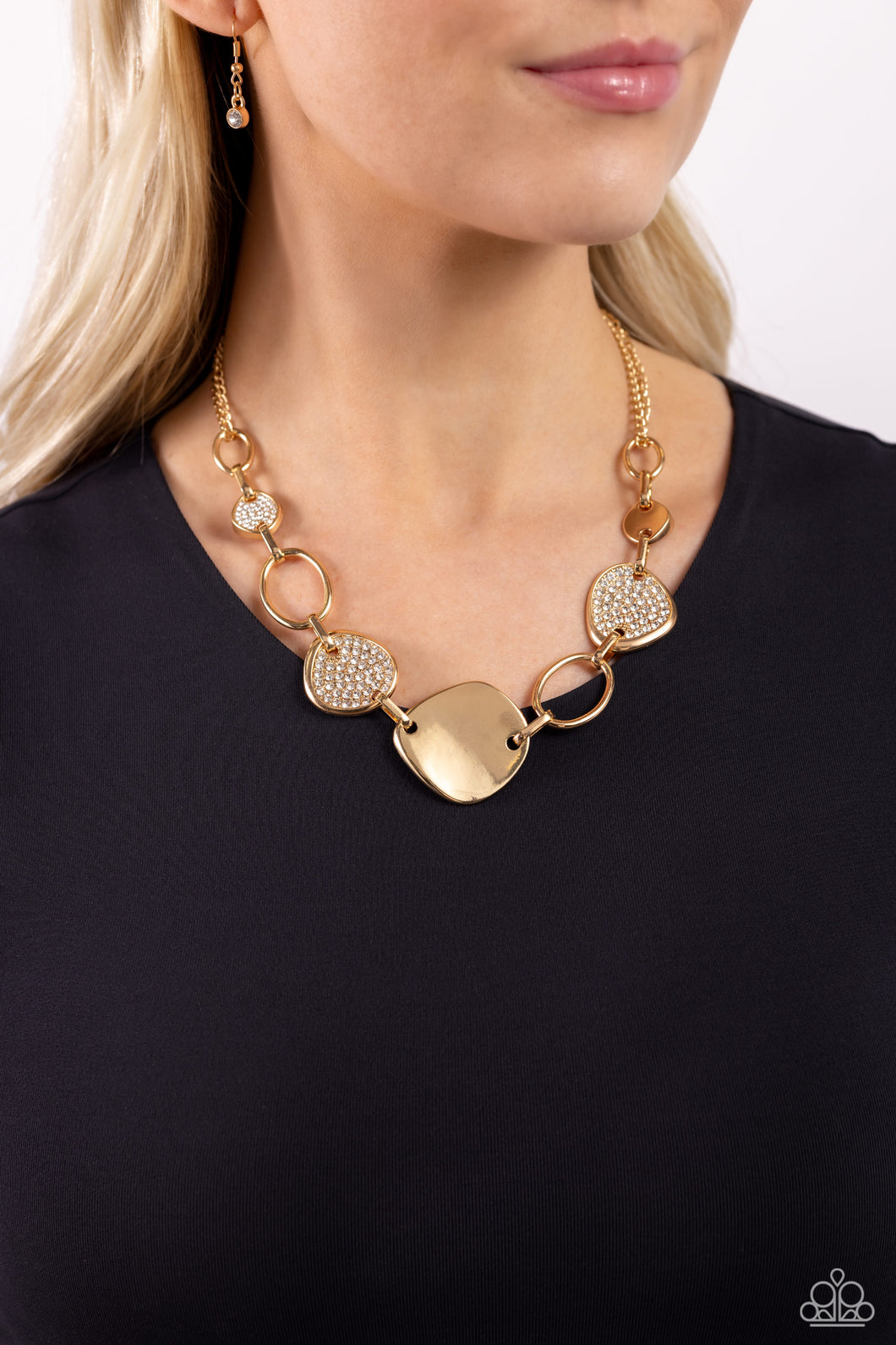 Asymmetrical Attention - Gold & Rhinestone Necklace - The Jazzy T Collections