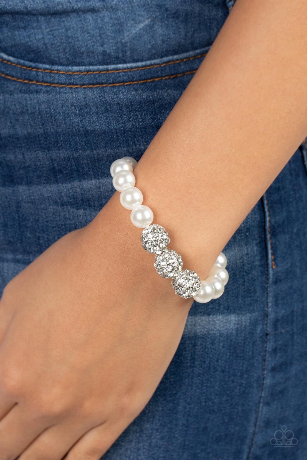 Breathtaking Ball - White Rhinestone & Pearl Bracelet - The Jazzy T Collections